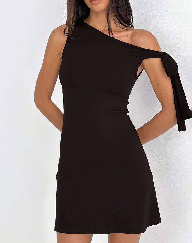 Xeenia One Shoulder Minikleid in Schokoladenbraun - Image 3