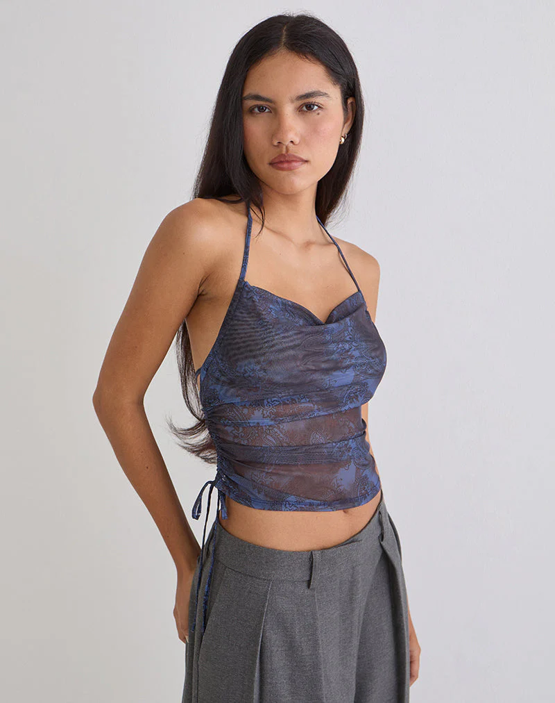 Xiomara Neckholder-Top in Mitternachtsblau mit Paisley-Muster - Image 2