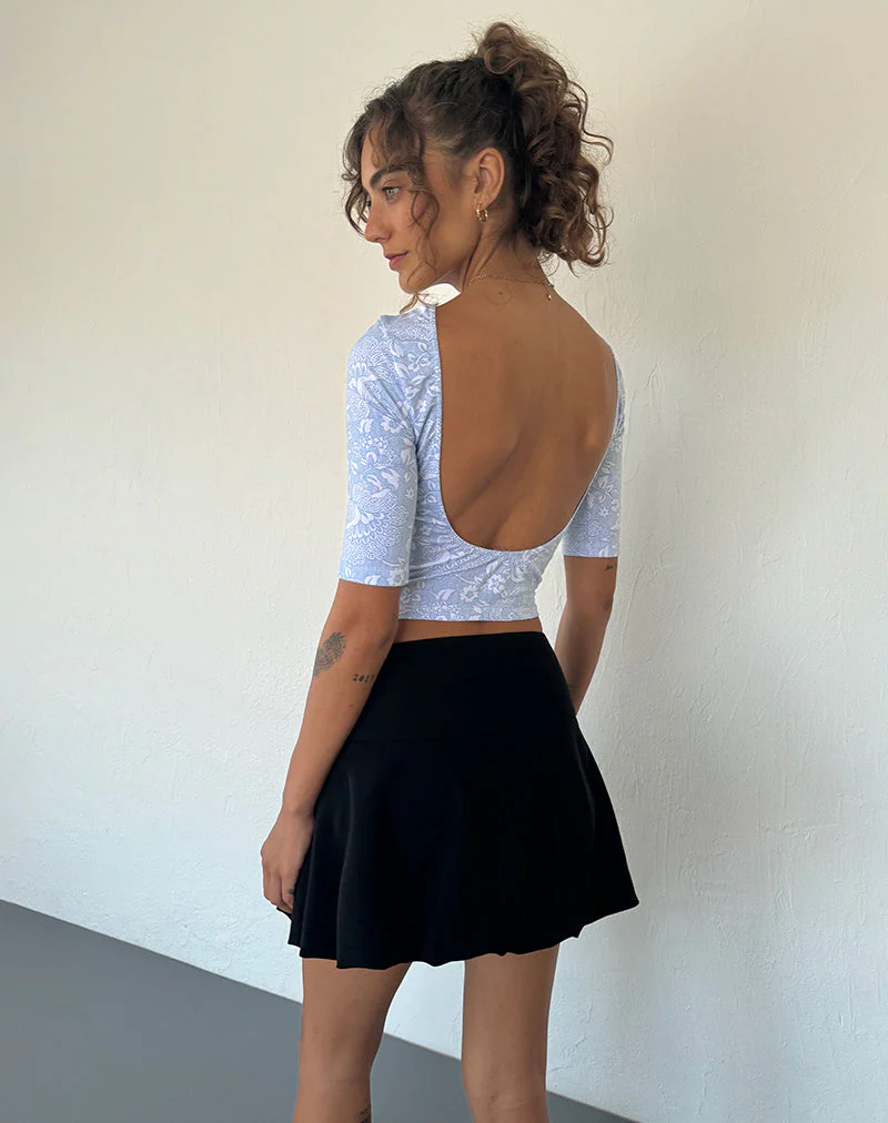 Xiwani Top aus Lycra mit weißem Ornamentdruck