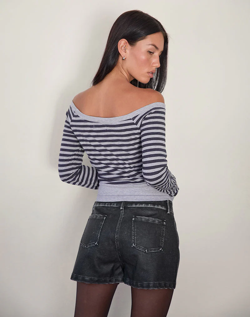Yacin Slouchy Top in Grau und Schwarz gestreift - Image 3
