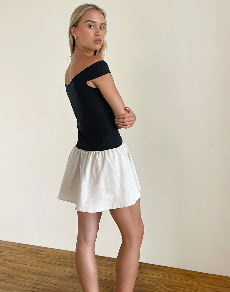 Yael Minikleid aus Lycra-Leinen Schwarz und Ecru - Image 5