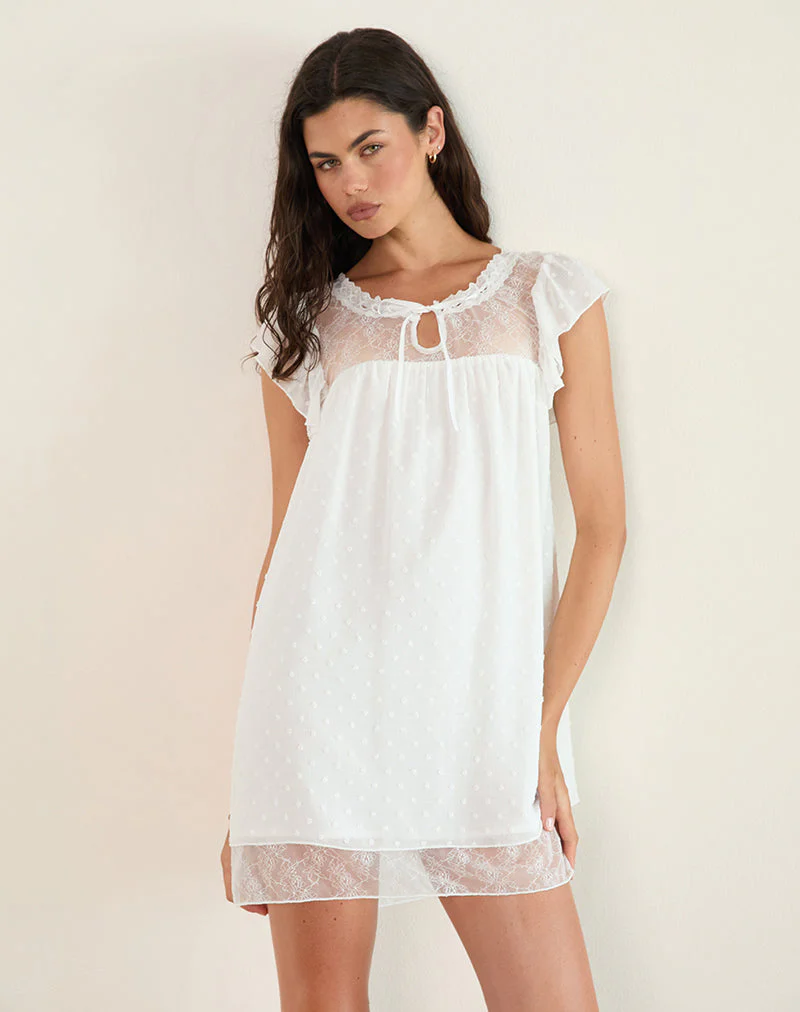 Yagis Smock-Minikleid aus Dobby Chiffon Weißer Spitze - Image 2