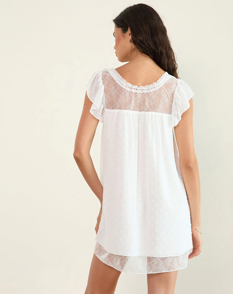 Yagis Smock-Minikleid aus Dobby Chiffon Weißer Spitze - Image 4