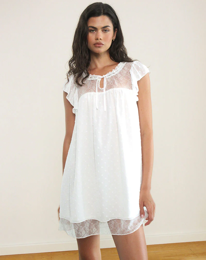 Yagis Smock-Minikleid aus Dobby Chiffon Weißer Spitze - Image 5