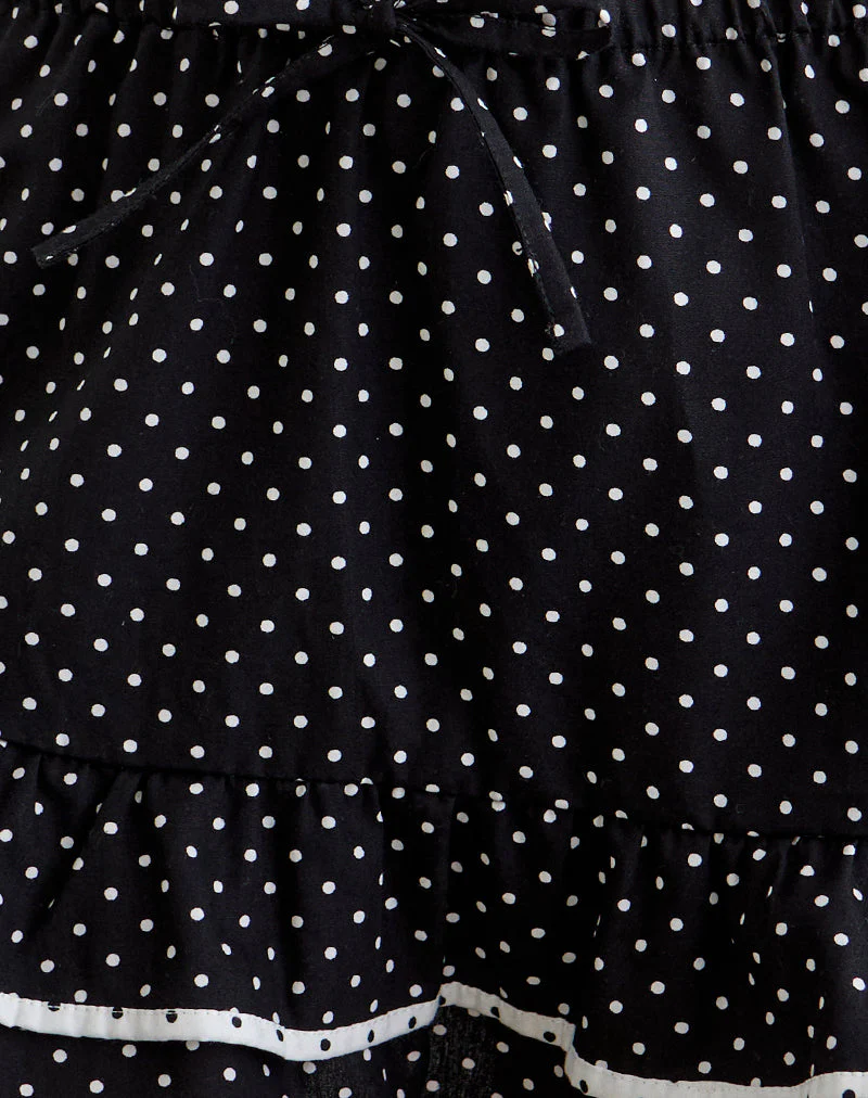 Yaisu Mini Skirt in Black and White Combination with Micro Polka Print - Image 6