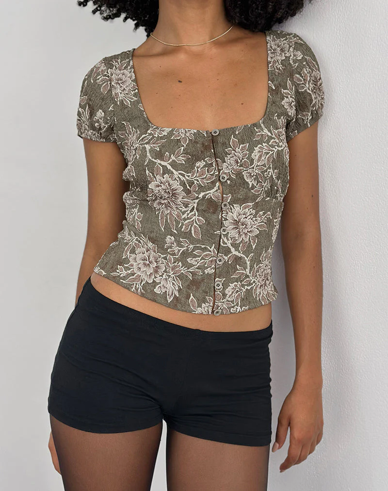 Yakova Bluse aus gewebtem Floralgrün - Image 3