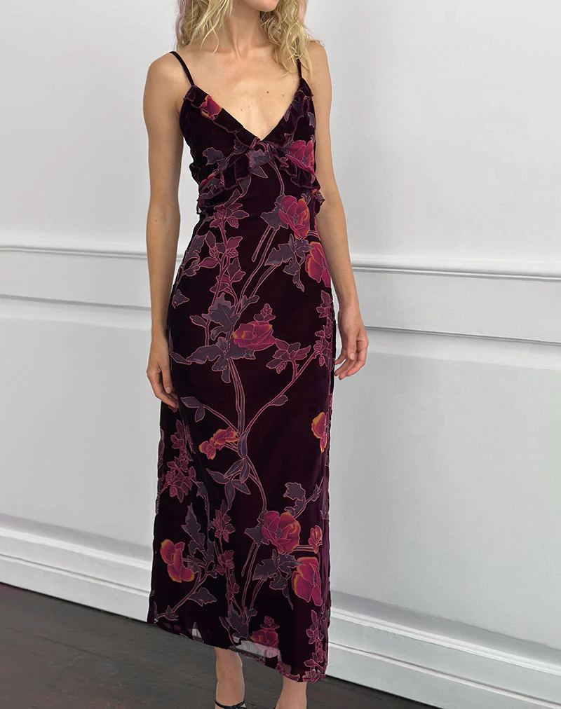 Yamira Maxikleid in Floral Devore Burgundy - Image 3