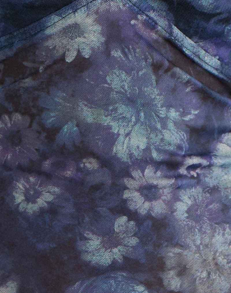 Yamuna Langarm-Oberteil in Dunkelblau mit kunstvollem Blumenmuster aus Mesh - Image 6