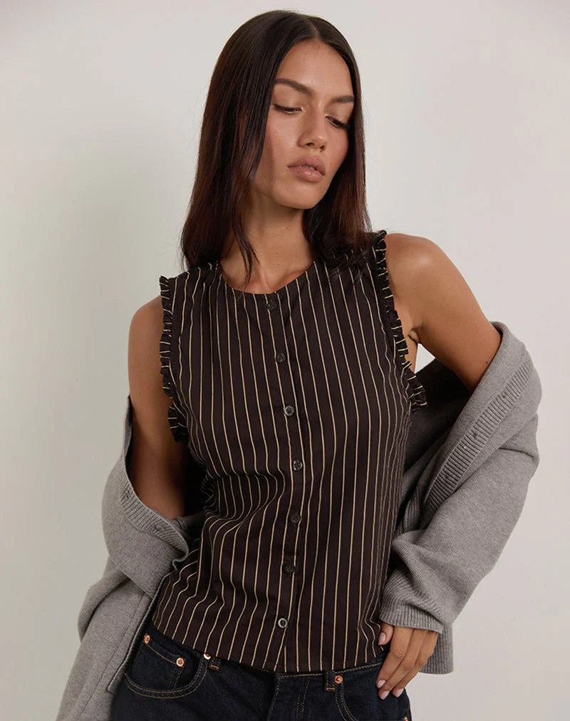 Yarala Bluse in Mono Nadelstreifen Schokolade