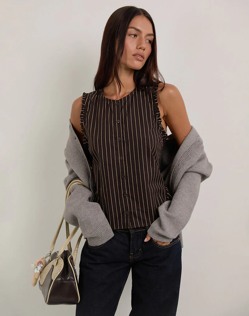Yarala Bluse in Mono Nadelstreifen Schokolade - Image 3
