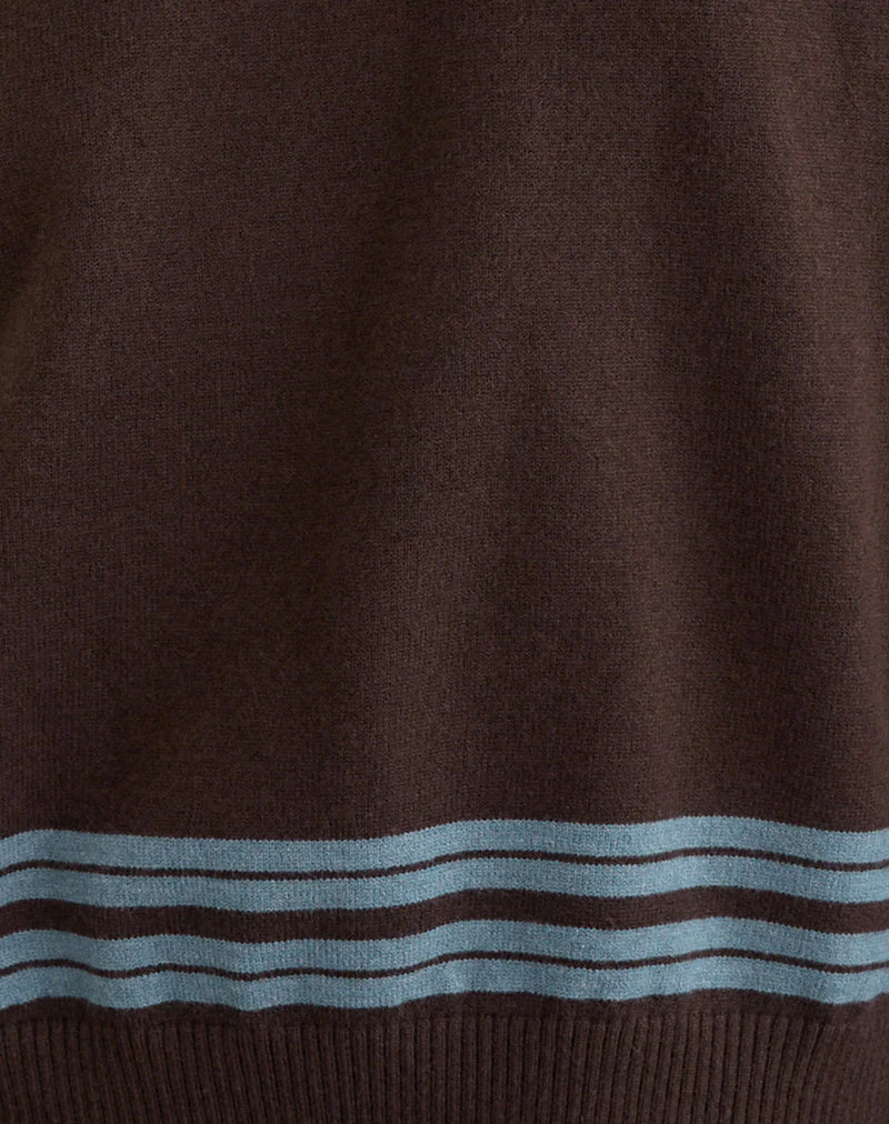 Yarnia Slouchy Pullover mit V-Ausschnitt in Braun und Blau - Image 6