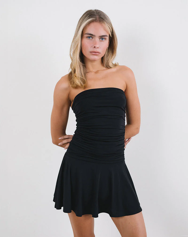 Yasmin Bandeau-Minikleid in glattem Schwarz