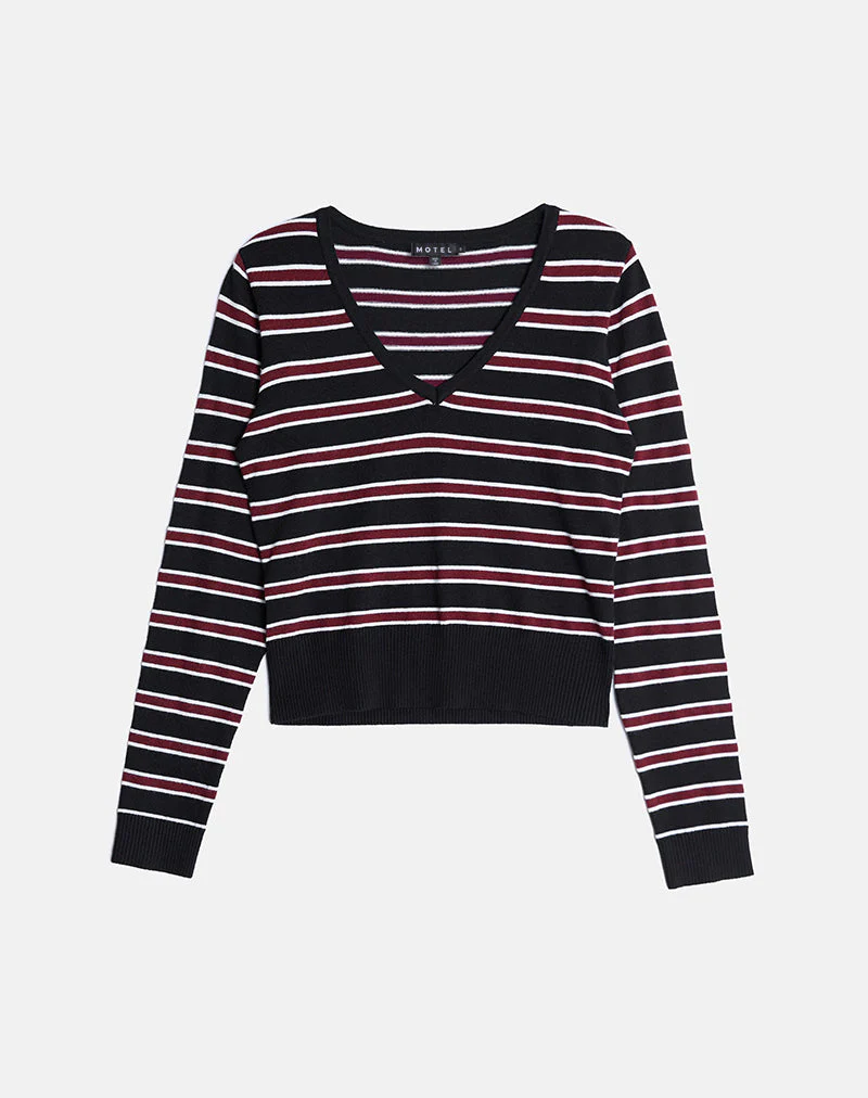 Yasra Pullover aus Streifenstrick Schwarz-Burgund - Image 4