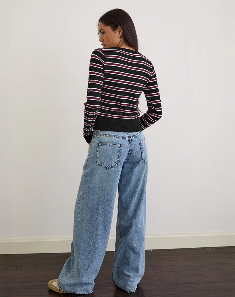 Yasra Pullover aus Streifenstrick Schwarz-Burgund - Image 6