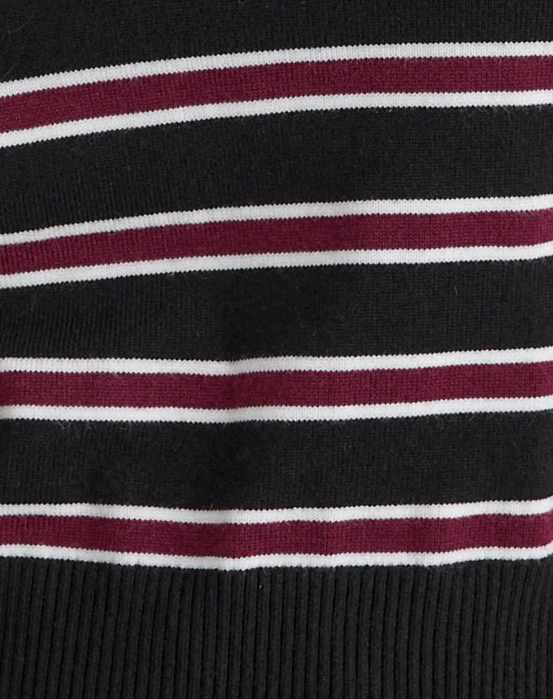 Yasra Pullover aus Streifenstrick Schwarz-Burgund - Image 7