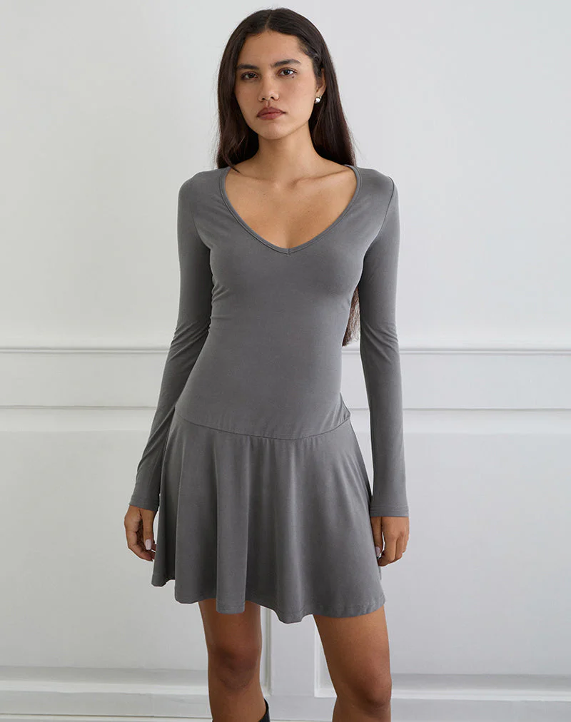 Yauri Langärmeliges Minikleid aus Cupro Grau - Image 2