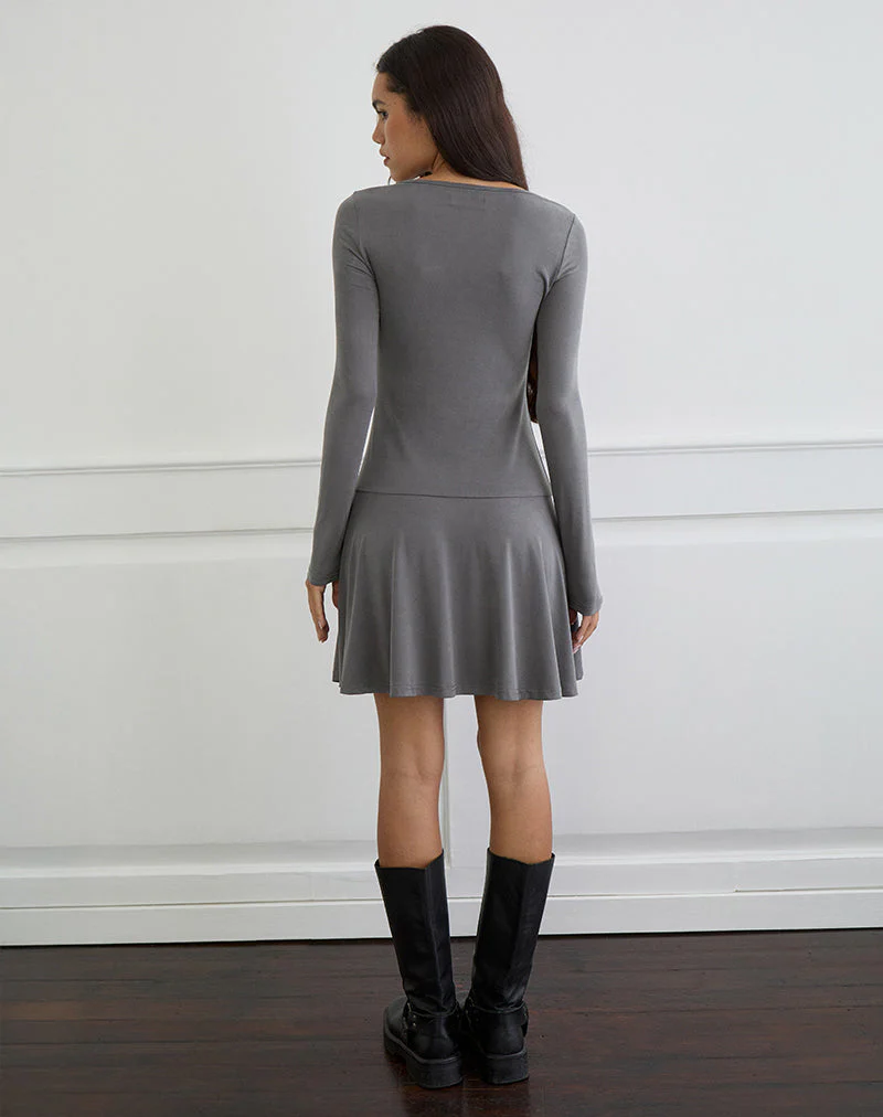 Yauri Langärmeliges Minikleid aus Cupro Grau - Image 4