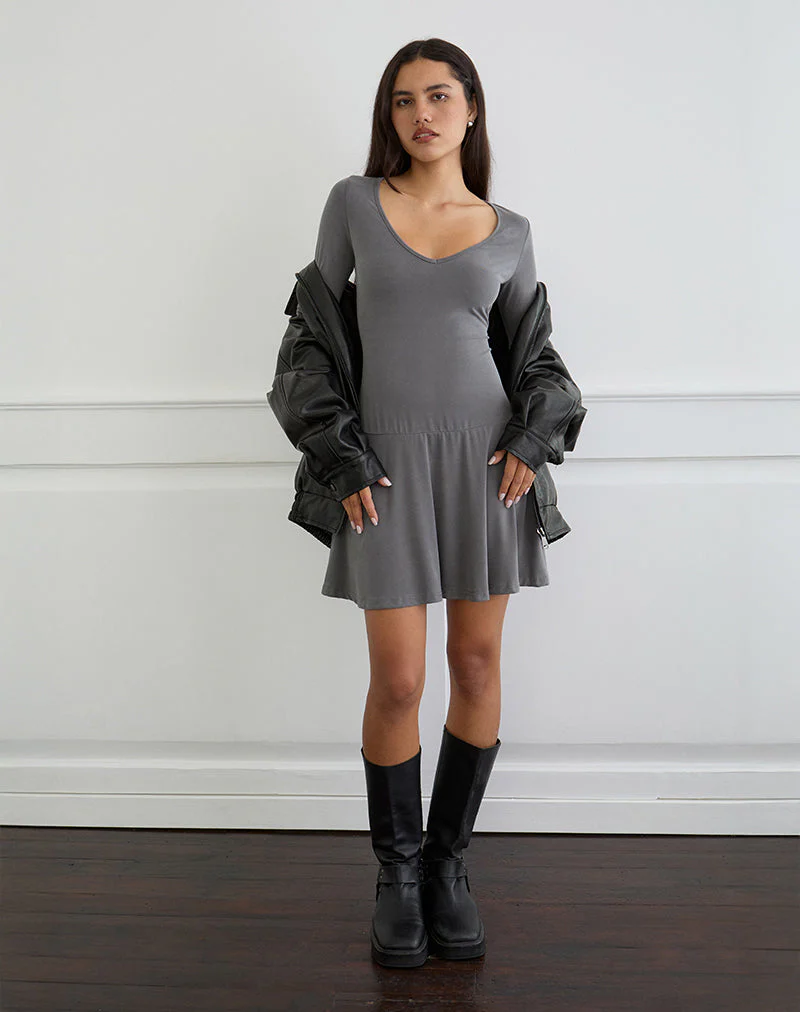 Yauri Langärmeliges Minikleid aus Cupro Grau - Image 5