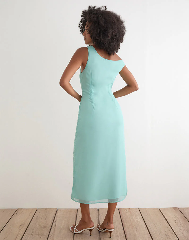 Yelsa Maxi Dress in Chiffon Floral Sequin Turquoise - Image 3