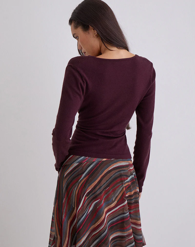 Yenari Langarm-Twist-Top aus Strick in Pflaume - Image 3