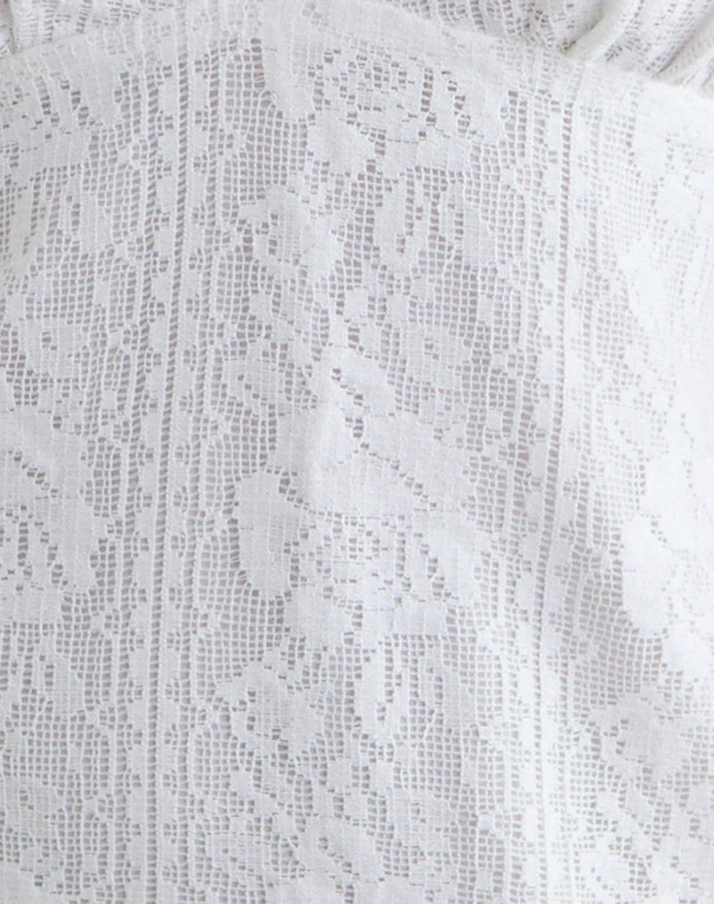 Yenna Plunge Mini Dress in Floral Lace White - Image 5