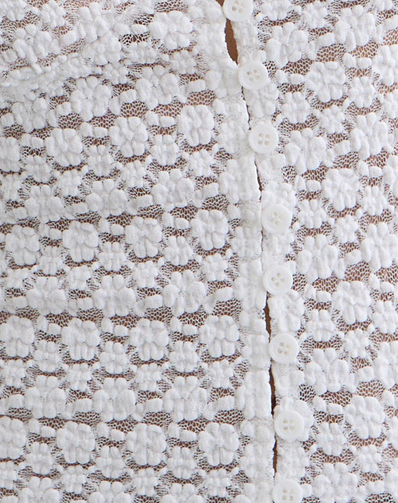 Yeslin V-Ausschnitt-Bluse mit Knöpfen aus weißer Spitze - Image 6