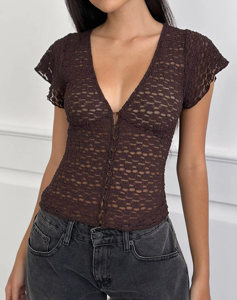 Yeslin V-Ausschnitt-Bluse mit Knöpfen in Dunkelpflaume - Image 2