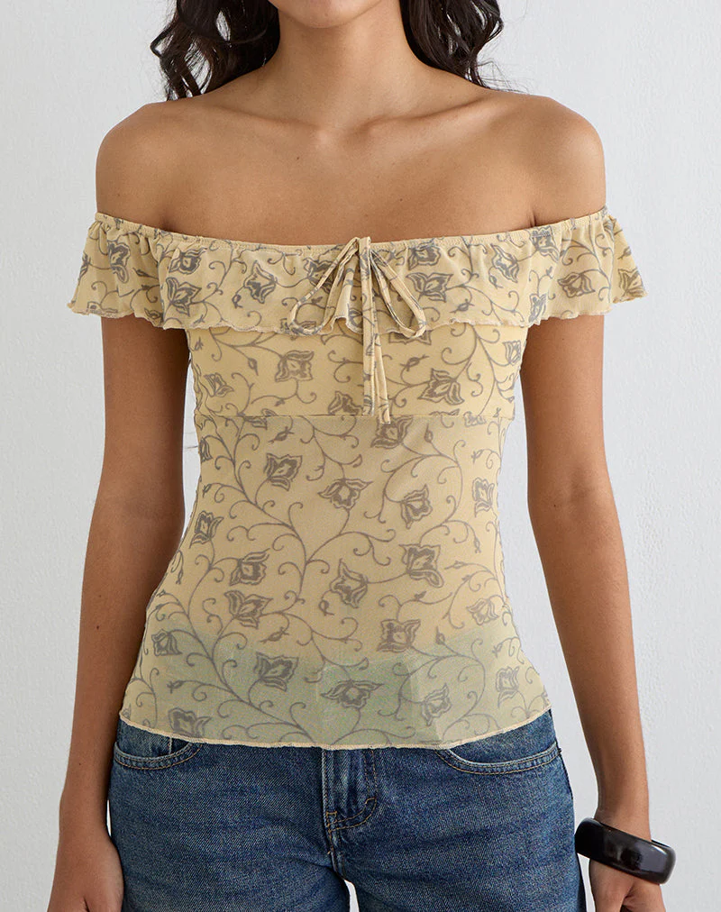 Yoda Top in Winding Ivy Pale Yellow - Image 2