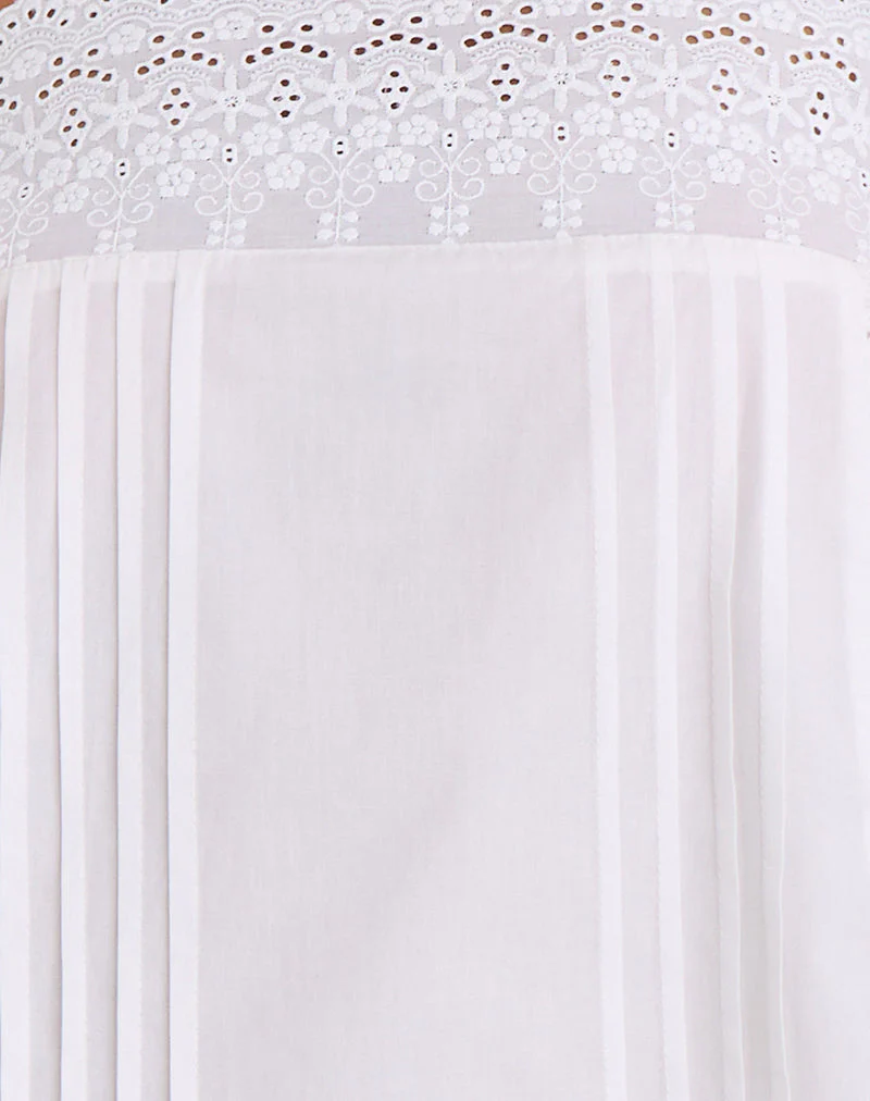 Yoshiko Broderie Trim Minikleid in Weiß - Image 7