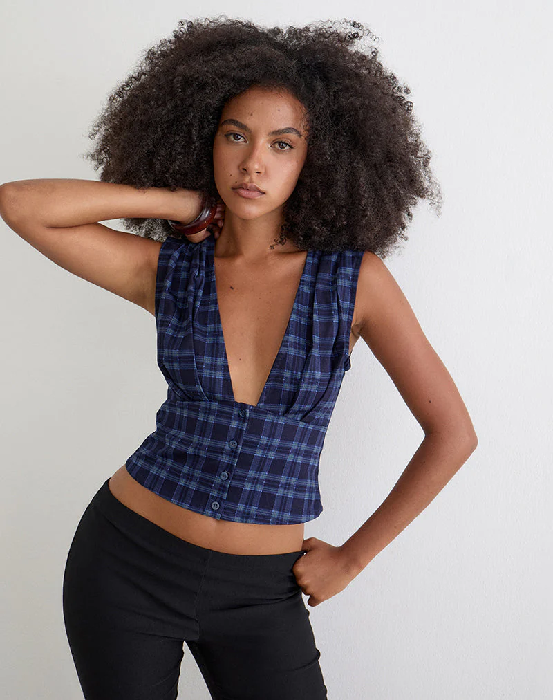 Yoshino Plunge Top in Blue Midnight Check