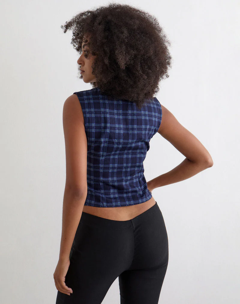Yoshino Plunge Top in Blue Midnight Check - Image 5