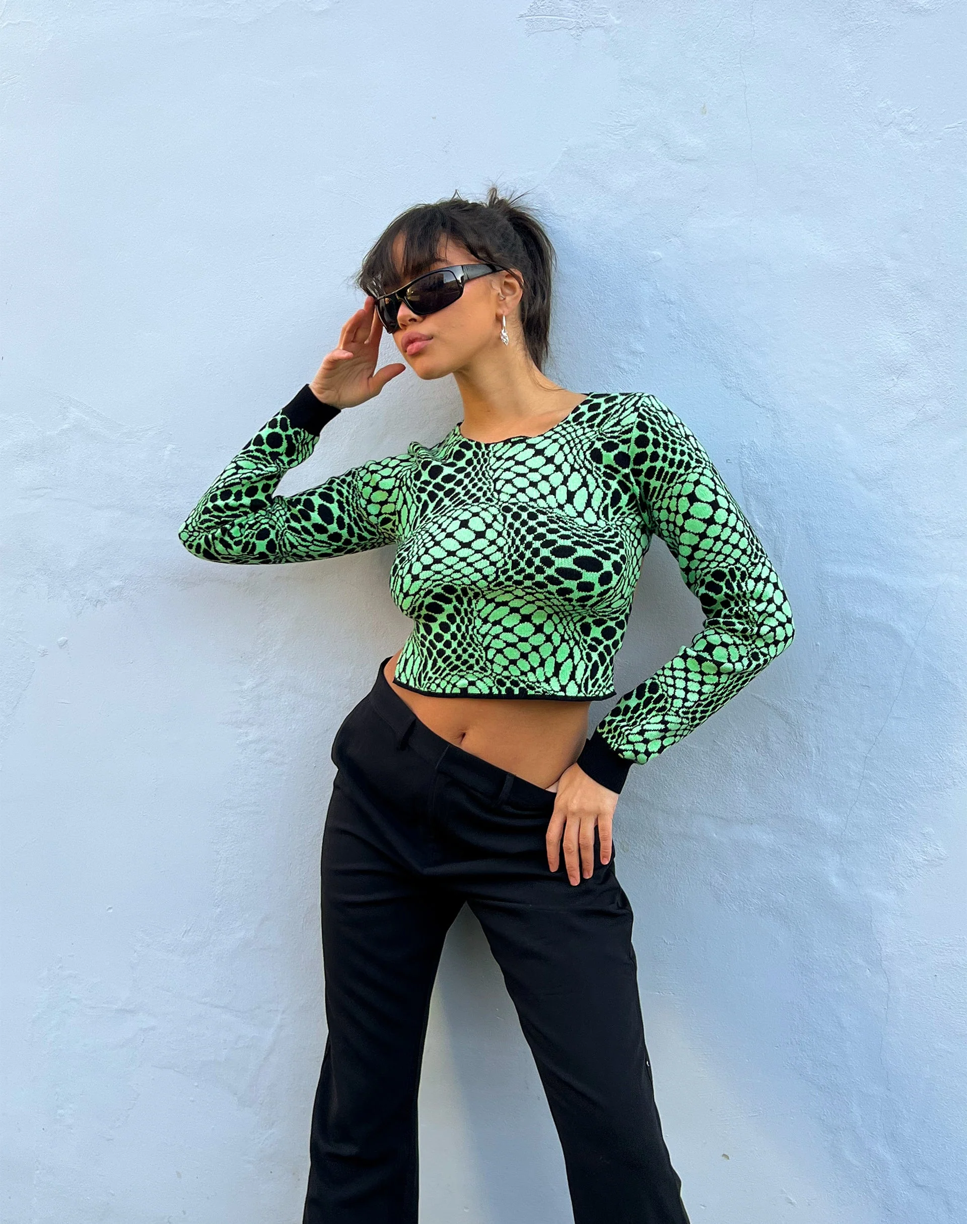 Youta Crop Top in Geo Polka Arcadian Grün
