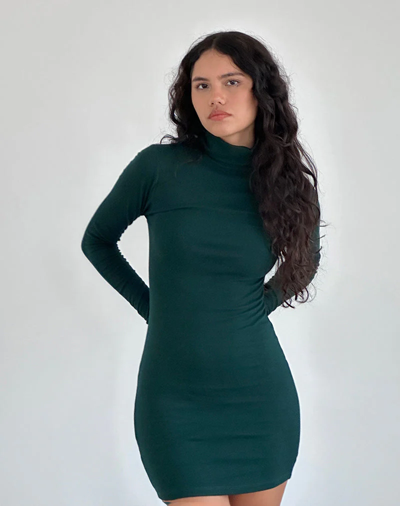 Yrion Bodycon-Minikleid mit Rollkragen in Waldgrün - Image 2