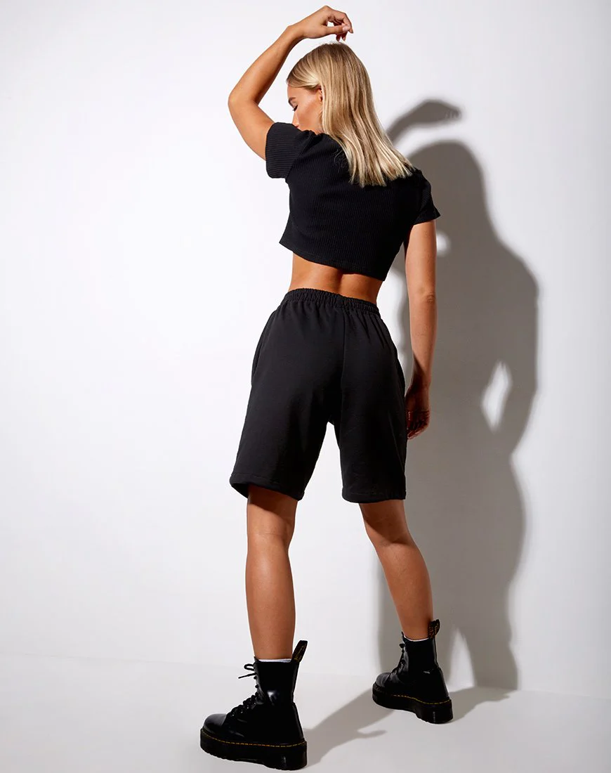 Yubi Short in Schwarz 'Angel' Stickerei in Weiß - Image 5
