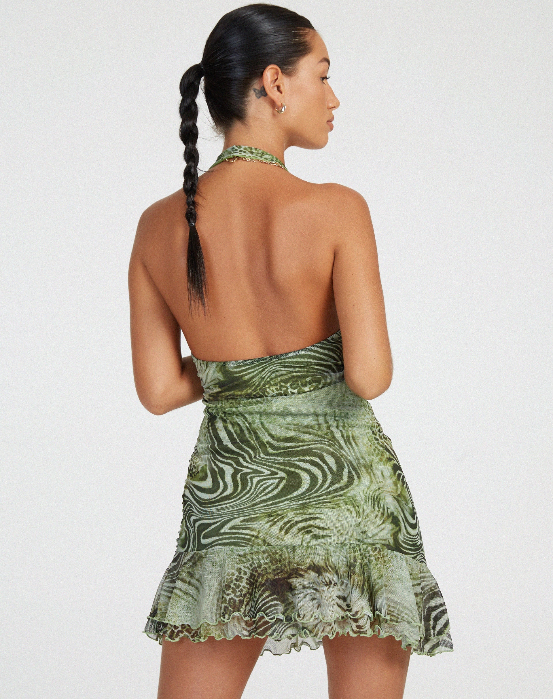Yubila Minikleid aus Mesh Gepardengrün - Image 4