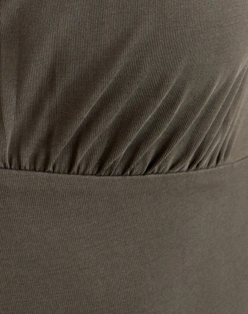 Yubis Short Sleeve Top in Cupro Dark Khaki - Image 6