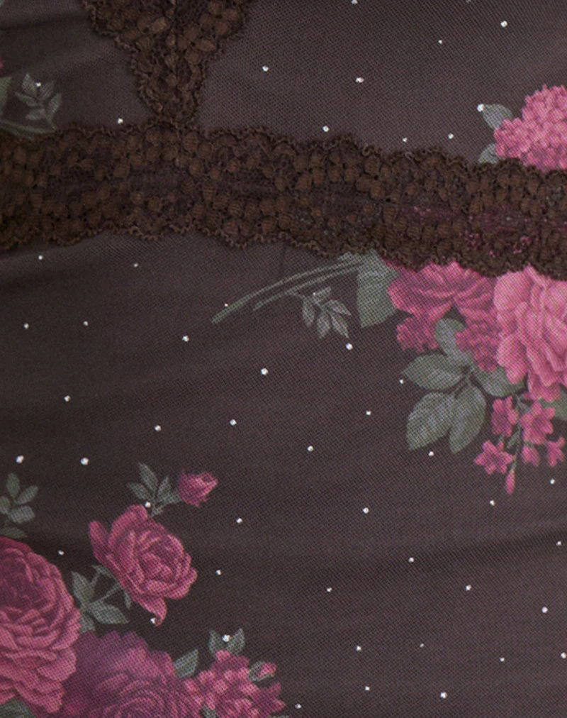 Yudo Top in Braun mit rosa Polka-Dots und Rosenprint - Image 15
