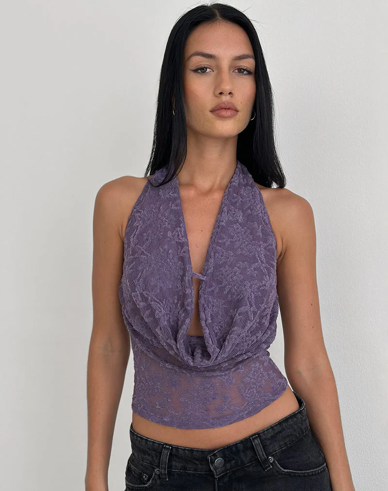 Yukari Plunge Top aus Jacquard-Strick in Lila - Image 2