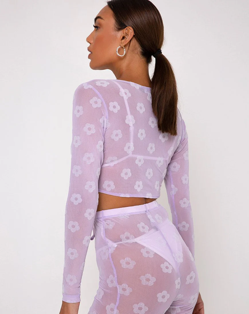 Yun Crop Top in Flieder Mesh Daisy White Flock - Image 2
