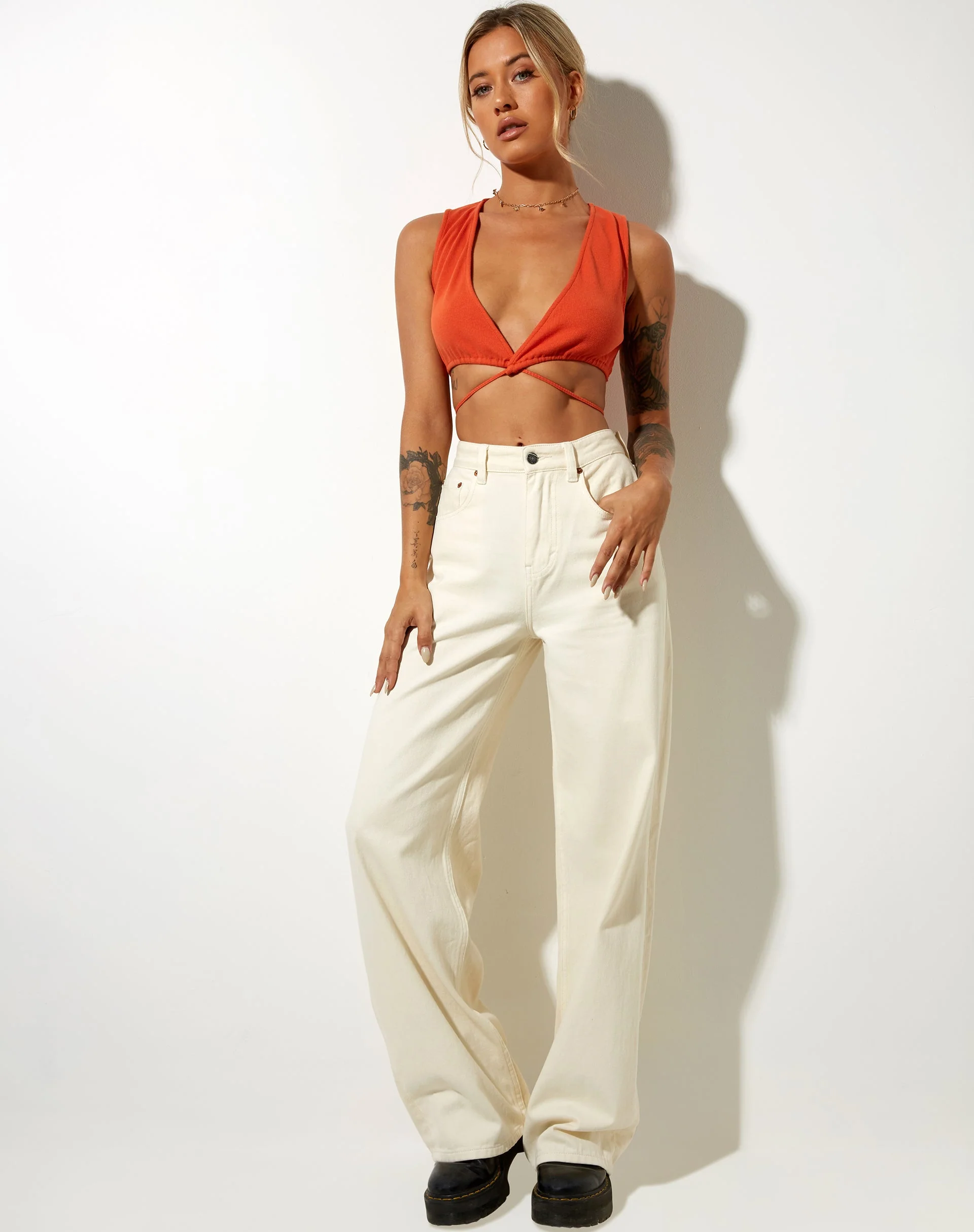 Yunda Crop Top in Rib Tangerine - Image 3