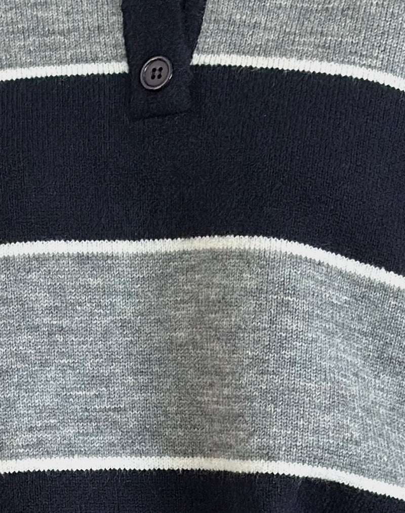 Yusnada Übergroßer Rugby-Pullover in Marineblau und Grau gestreift - Image 6