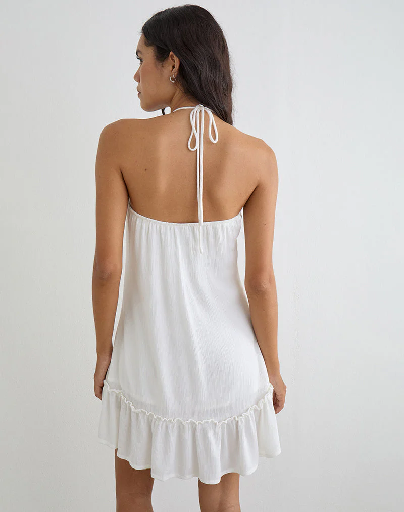 Yvelise Mini Dress in Crinkle Off White with Beads - Image 4