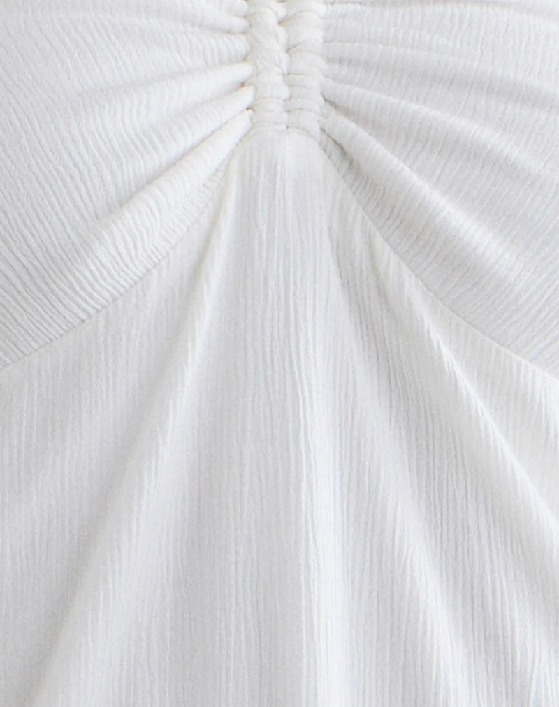 Yvelise Mini Dress in Crinkle Off White with Beads - Image 6