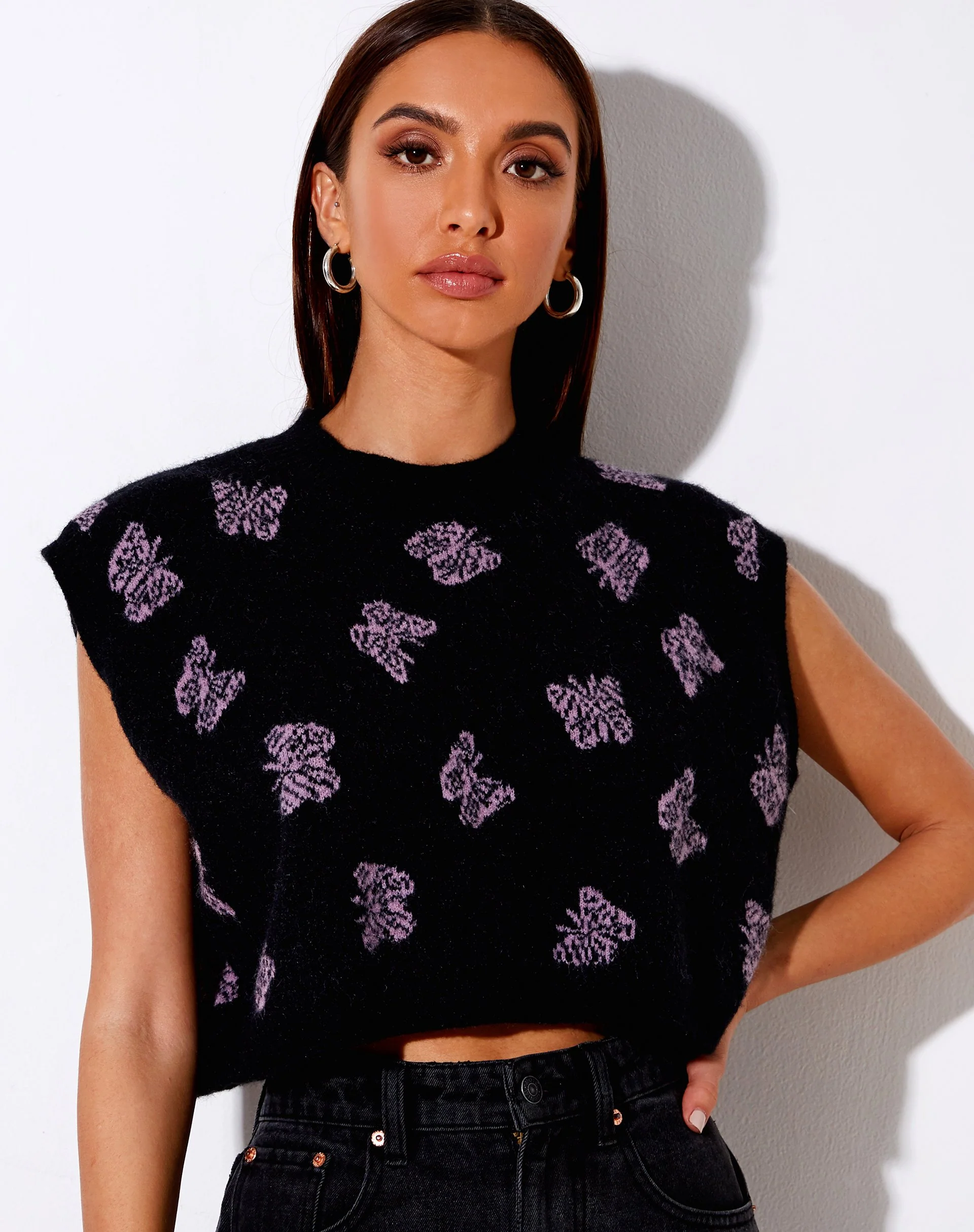 Zacha Pullover in Knit Butterfly Schwarz und Lila