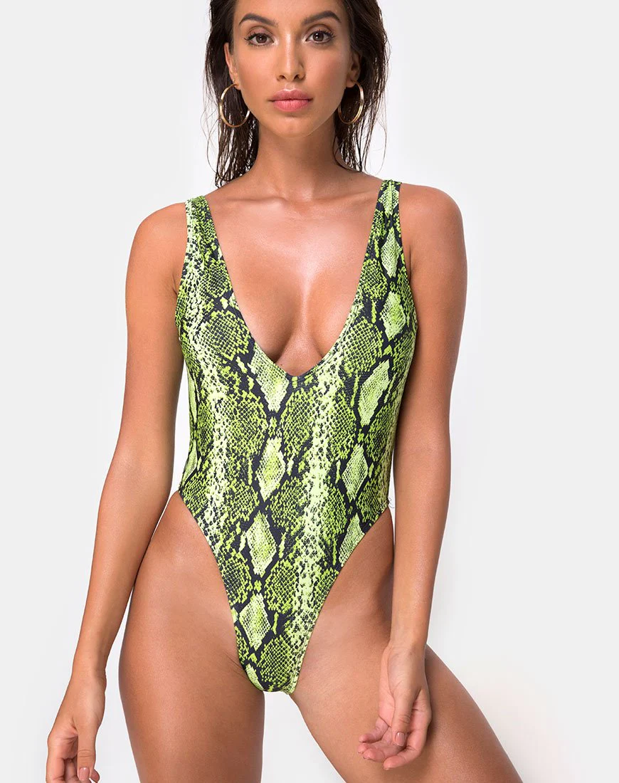 Zala Plunge Badeanzug in Slime Lime Snake - Image 2