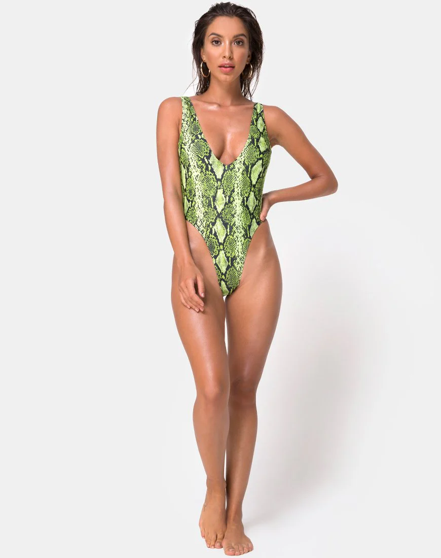 Zala Plunge Badeanzug in Slime Lime Snake - Image 4