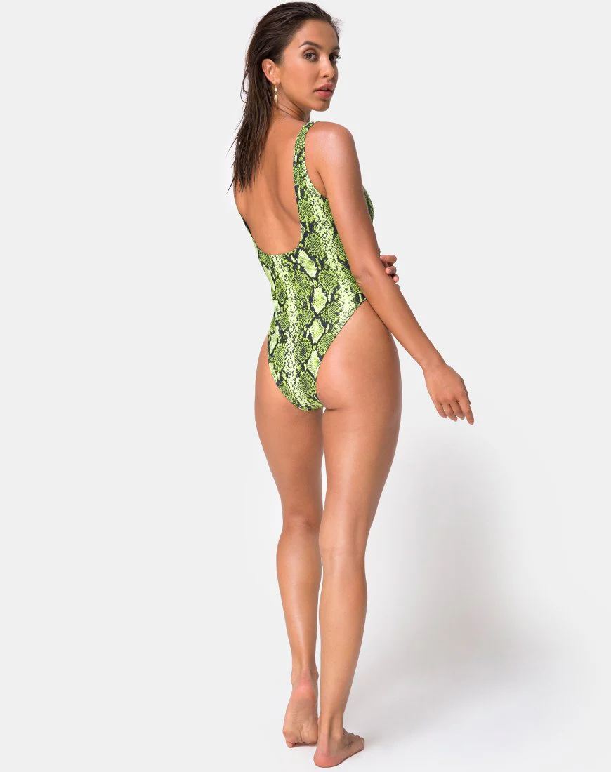 Zala Plunge Badeanzug in Slime Lime Snake - Image 5