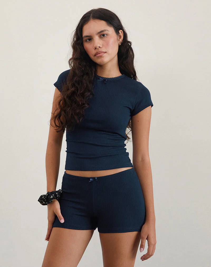 Zana Geripptes Oberteil in Navy - Image 4
