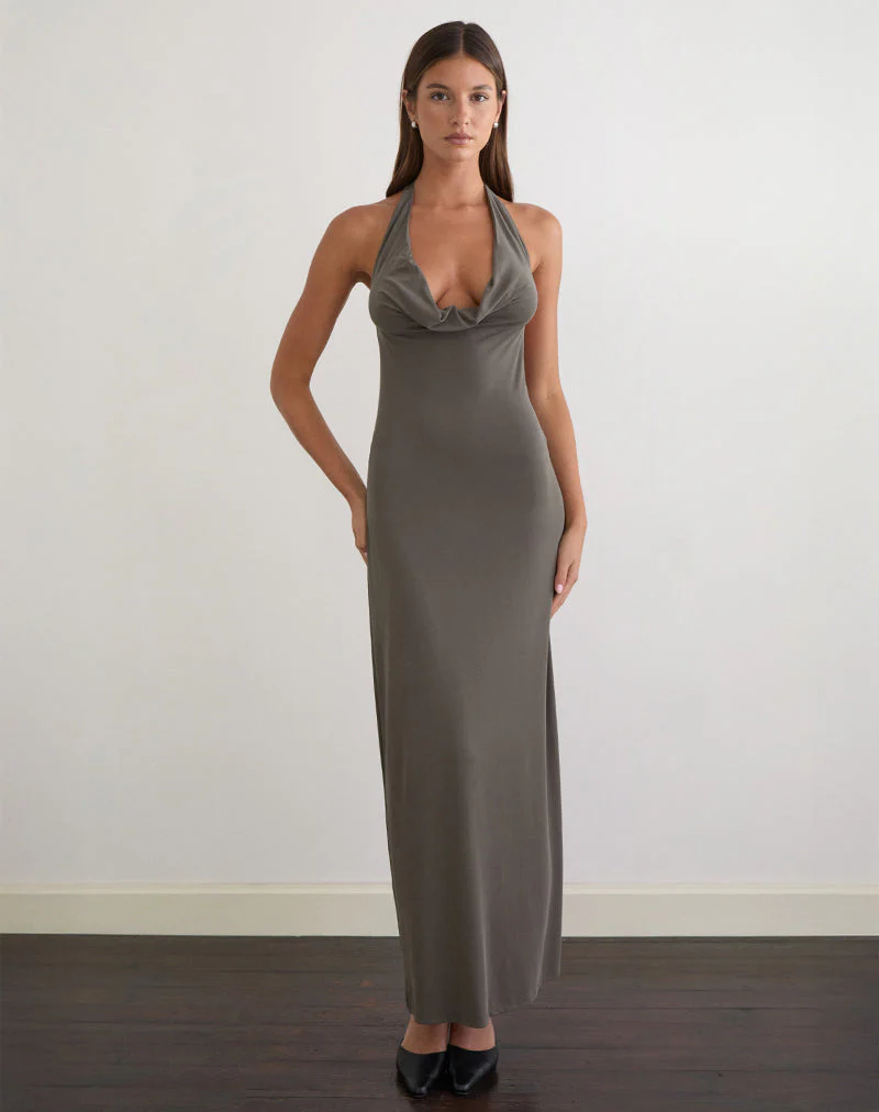 Zarya Maxikleid aus Cupro in Grau-Khaki - Image 4