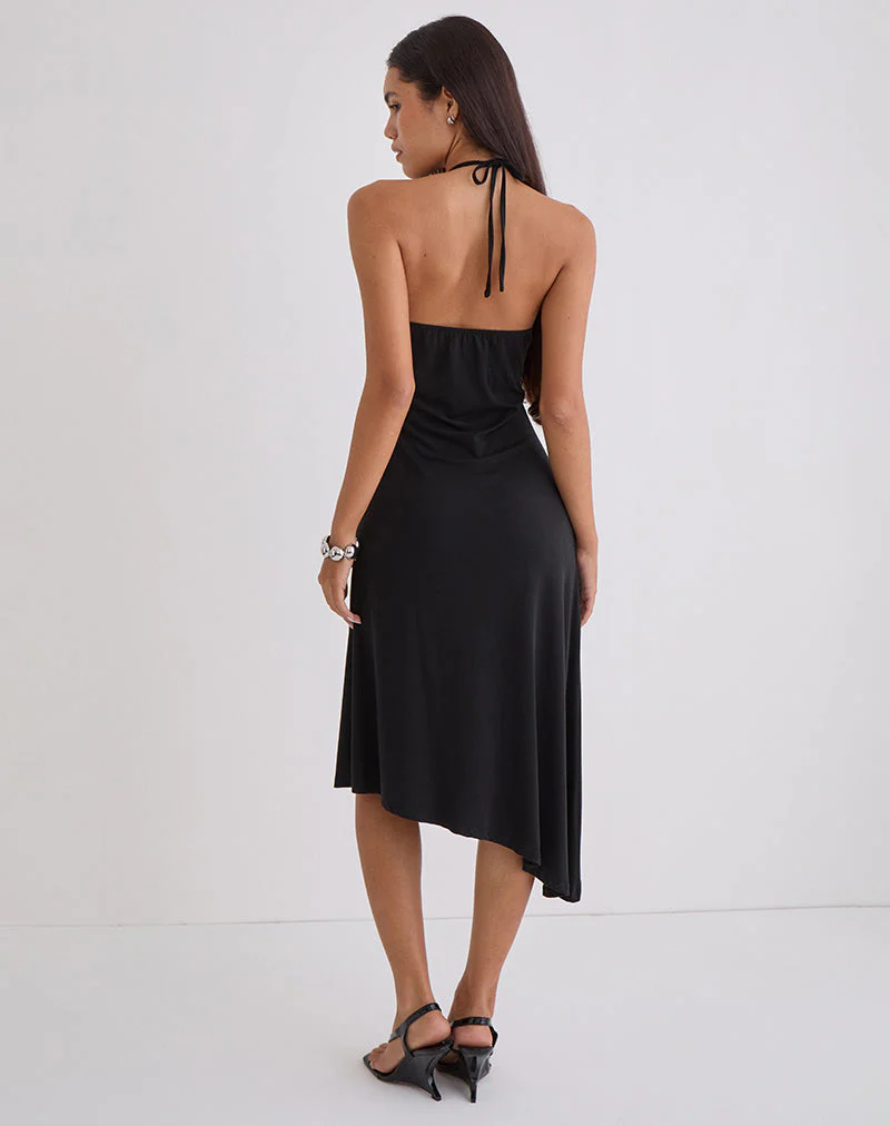 Zavine Midikleid aus Cupro mit Diamante-Blume in Schwarz - Image 4